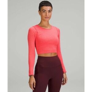 Lululemon Ebb To Street Long Sleeve Crop Top Pale Raspberry Built In Bra 4 NEW